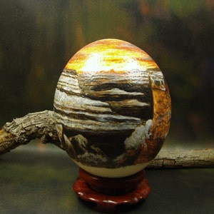 Hand Painted Grand Canyon Ostrich Egg Art: Winter Scene