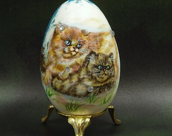 Lovely Cats, Hand Painted Goose Egg Shell, Original Painting, Egg Art