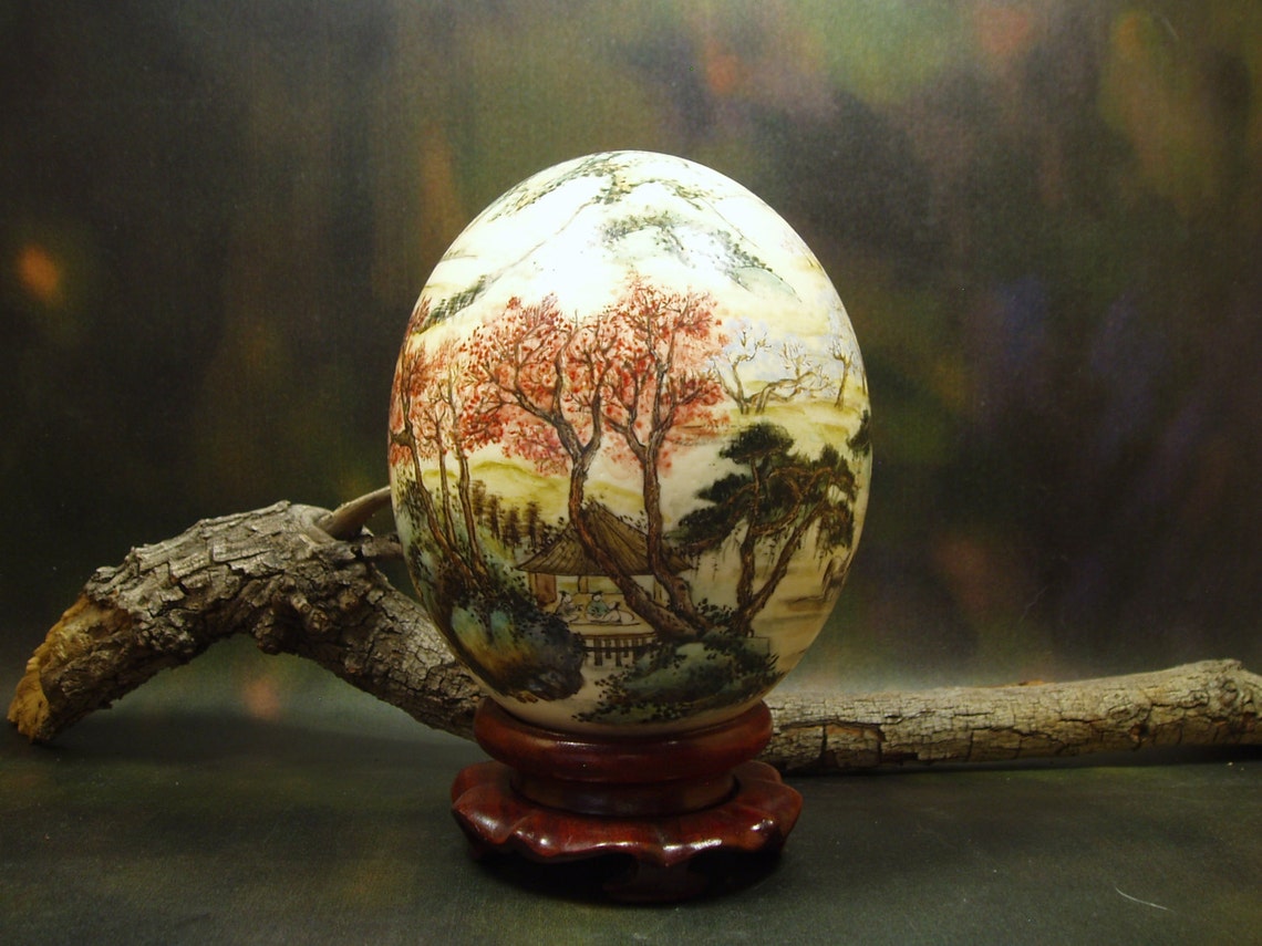 Landscape Hand Painted Ostrich Egg/ Ostrich Egg Shell Art/ Etsy