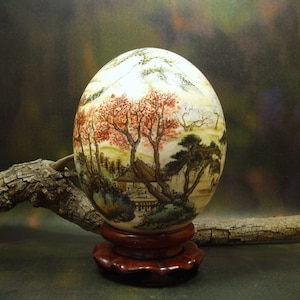 Hand-Painted Landscape Ostrich Egg Shell Art