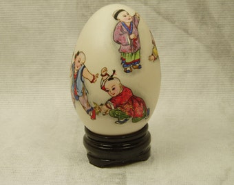 Hand Painted Goose Egg, Happiness, Children, Egg Art