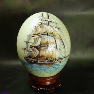 Salling Boat/ Hand Painted Ostrich Egg/ Hand Painted Egg/ Egg Art