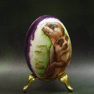 Hand Painted Meerkat Goose Egg Art: Lucky Bamboo Original Painting