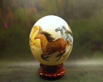 Eight Horses/ Hand Painted Ostrich EggShell/ Ostrich Egg Art/ for special order