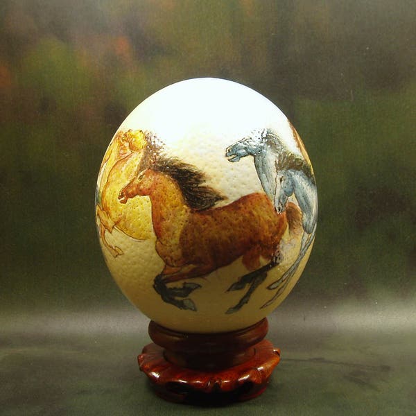 Eight Horses/ Hand Painted Ostrich EggShell/ Ostrich Egg Art/ for special order