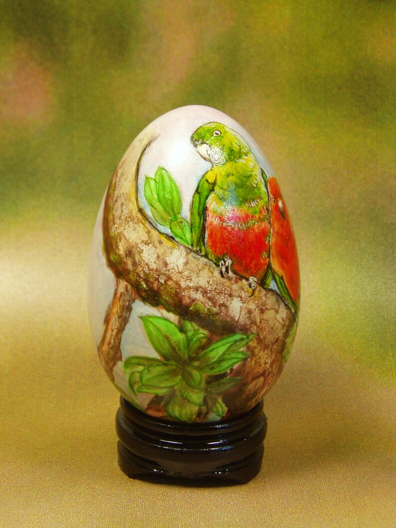 Parrots/ Hand Painted Goose Egg Shell/ Egg Art/ Love Etsy
