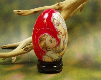 The Love of Mary and Baby Jesus,Hand Painted Goose Egg Shell, Egg Art