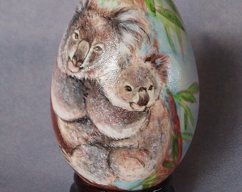 Koalas/ Hand Painted Goose Egg Shell/ Egg Art/ Love