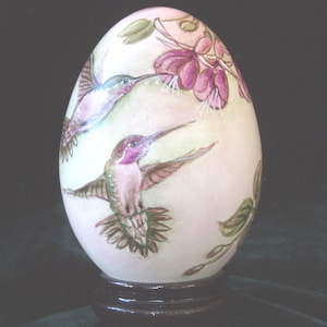 Hand Painted Goose Egg Art: Hummingbirds and Flowers
