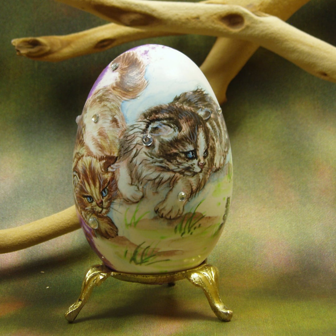 Kittens, Hand Painted Goose Egg Shell, Original Painting, Egg Art - Etsy