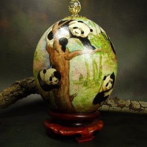 Hand-Painted Panda Ostrich Egg Art