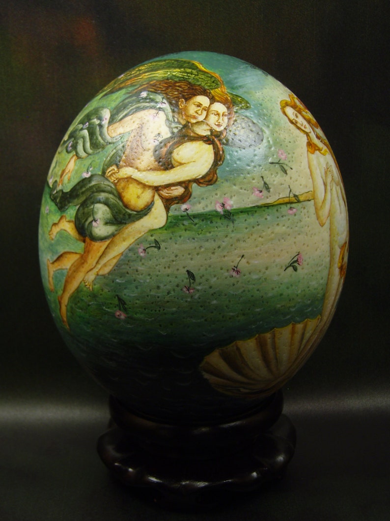 The Birth of The Venus/ Hand Painted on Ostrich Egg Shell