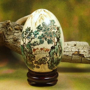 Hand Painted Egg/ Hand Painted Goose Egg/ Forest Horses/ Egg Art/ Goose Egg Art