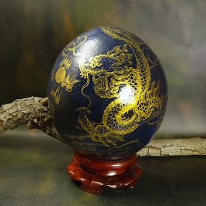 Double Golden Dragons/ Hand Painted Ostrich Egg/ Egg Art