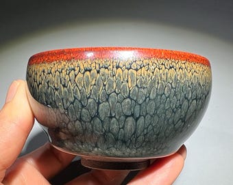 清　天藍釉茶碗　中国古美術 星空海景展カップ – 手作り天目茶碗 – 魏敏潔師匠 – 希少な青釉