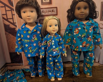 Pijama para muñecos de Super Mario Brothers, compatible con muñecas American Girl de 18" o 14.5" (Mario y Luigi)