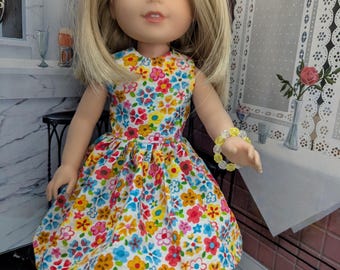 Flowers dress and bracelet  + Shoes  for 14 inch Wellie Wishers doll
