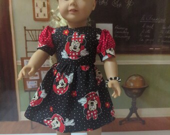 Mickey Mouse Minnie mouse dress and headband fits 18" American Girl dolls. Disney