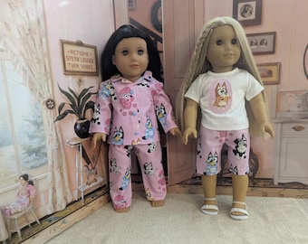 18 Inch Doll Bluey Pajamas Set, Pink Cotton Character Print Outfit