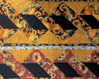 Pumpkins and Sunflowers table topper   table runner 12" X 48" Reversable Fall Thanksgiving