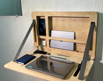 Handmade Plywood Folding Wall Desk: Space-Saving Laptop Table