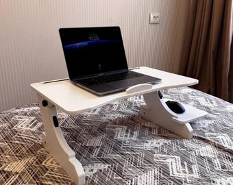White Laptop Bed Desk, Plywood Adjustable Lap Tray