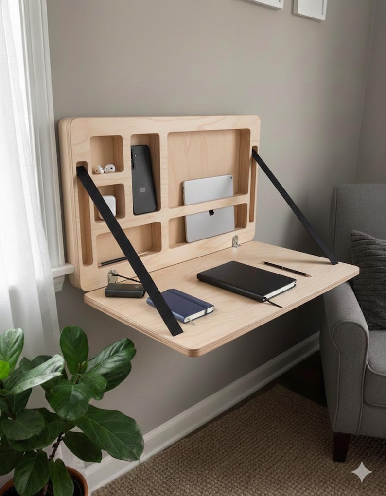 Foldable Wall Desk: Plywood Murphy Table with Hidden Storage image 12