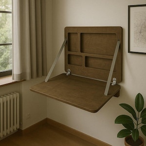 Rosewood Plywood Wall Mounted Desk: Folding Minimalist Work Table