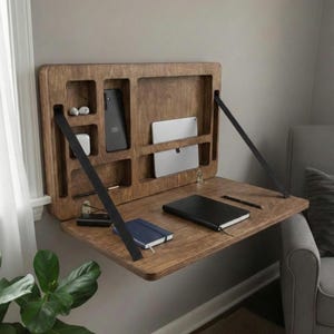 Foldable Wall Desk: Plywood Murphy Table with Hidden Storage image 2