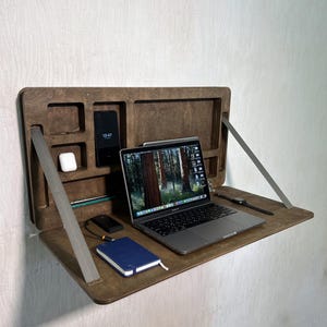 Escritorio plegable, escritorio de pared, escritorio de pared, mesa plegable, escritorio abatible, almacenamiento de pared para computadora, escritorio minimalista, escritorio flotante, regalo para él