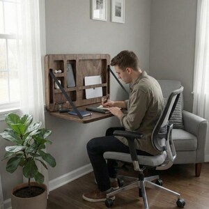 Foldable Wall Desk: Plywood Murphy Table with Hidden Storage image 8