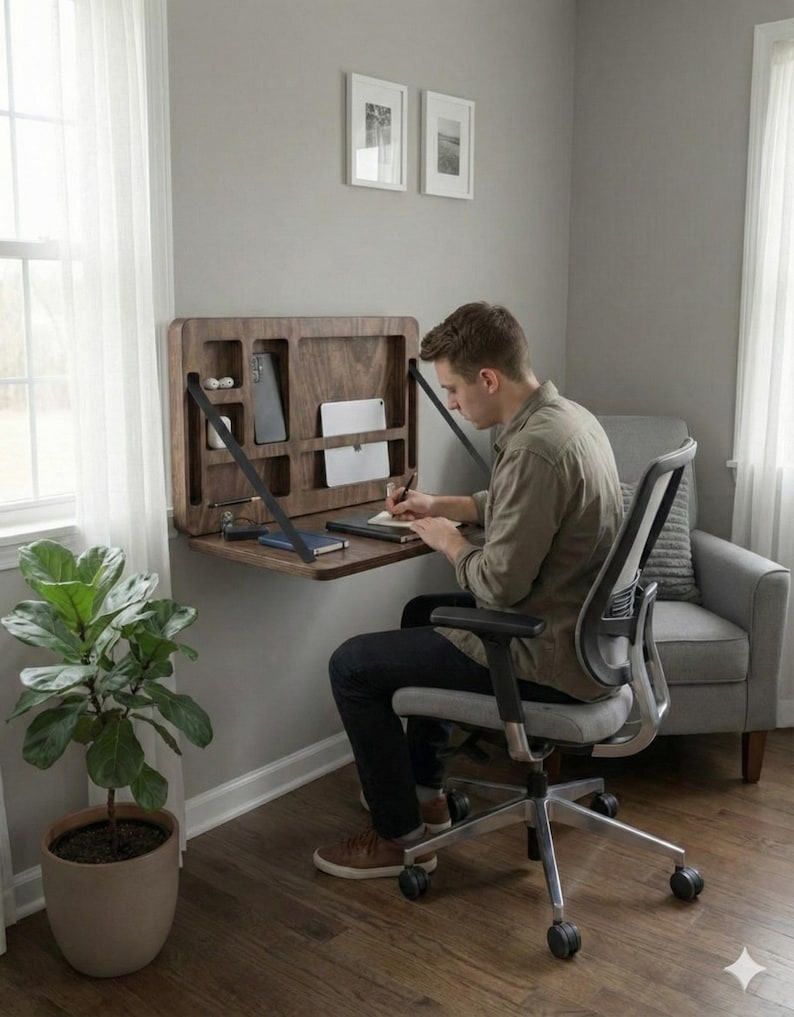 Foldable Wall Desk: Plywood Murphy Table with Hidden Storage image 8