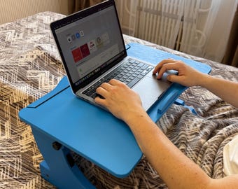 Laptop Stand: Blue Adjustable Height Bed Lap Desk