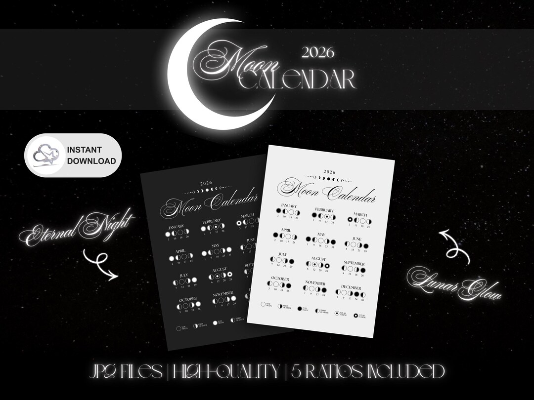 Moon Calendar 2026 | Printable Lunar Calendar (UTC) | Moon Phases ...