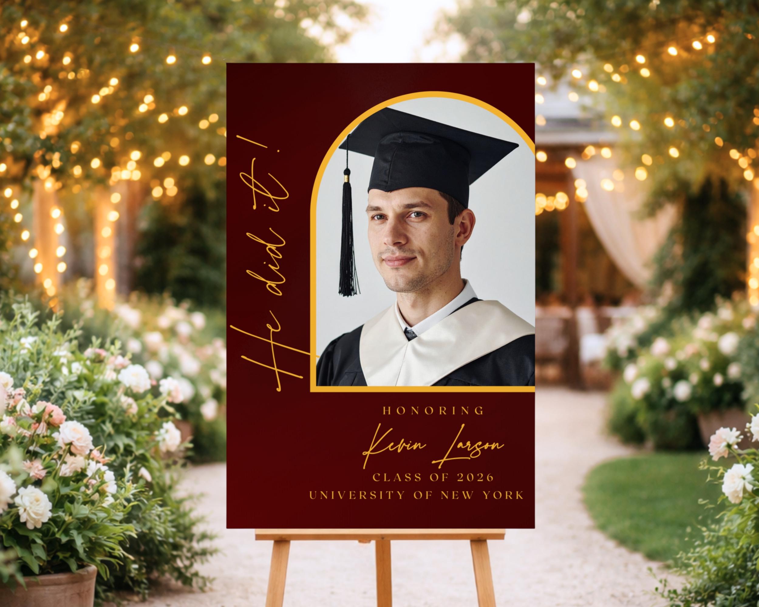 Graduation Photo Both Sign Blue Graduation Photo Sign Printable Grad Party Invite Sign Set He ...