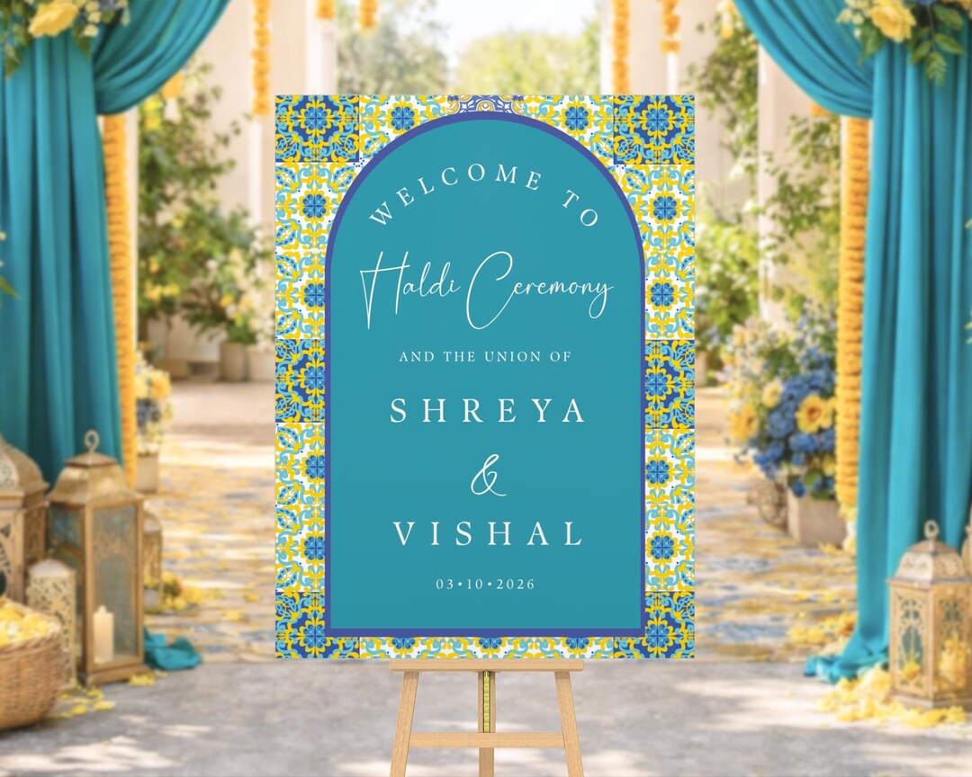 Amalfi Coast Haldi Ceremony Welcome Sign & Invite Set Editable ...