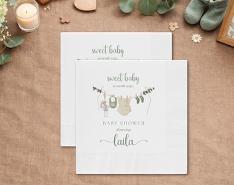 Gepersonaliseerde babyshowerservet saliegroen Welcome Party Decor Babyshower Lunch Tafeldecor Servet Baby Welcome Party Decor Idee