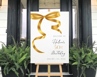 Birthday Welcome Sign Made to Order Party Sign Personalized Birthday Decor 50th Birthday Welcome Sign Board White Gold Milestone Party Decor