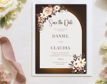 Save the Date Wedding Digital Espresso Brown Save the Date Floral Wedding Reminder Card Made to order Digital Download