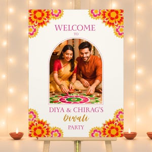 Custom Diwali Celebration Welcome Sign Board Festival of Lights Diwali Decor Personalized with Photo Diwali Party Decor Signage Digital PDF