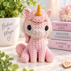 Knit Unicorn Figurine Desk Buddy Fantasy Gift Cute Unicorn Home Decor 3d Printed Unicorn Collector Magical Creature Office Accessory