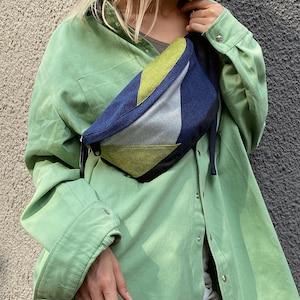 Colorful recycled fanny pack, urban unisex banana bag, personalized sling bag, eco-friendly crossbody bag, best friend gift idea