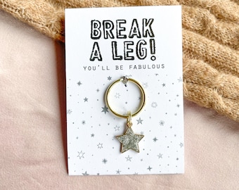 Break A Leg, You’ll Be Fabulous - Gold Glitter Star Keyring (theatre, panto, drama)