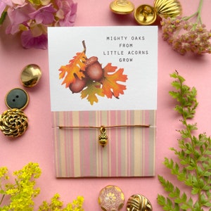 Mighty Oaks From Little Acorns Grow - Adjustable Acorn Charm String Wish Bracelet (fall, autumn)