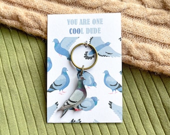 You Are One Cool Dude - Pigeon Charm Keyring (racing pigeon, pet bird)