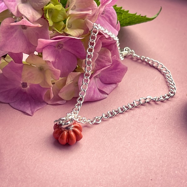 Pumpkin Charm Silver Plated Bracelet (autumn, fall)