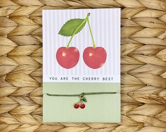 You Are The Cherry Best - Cherry Charm Adjustable Cord Bracelet (thank you, birthday, best friend)