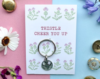 Thistle Cheer You Up - silver thistle charm keyring