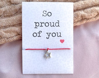 So Proud Of You - Adjustable Wish Bracelet or Silver Chain Bracelet (new job, exam results, school)