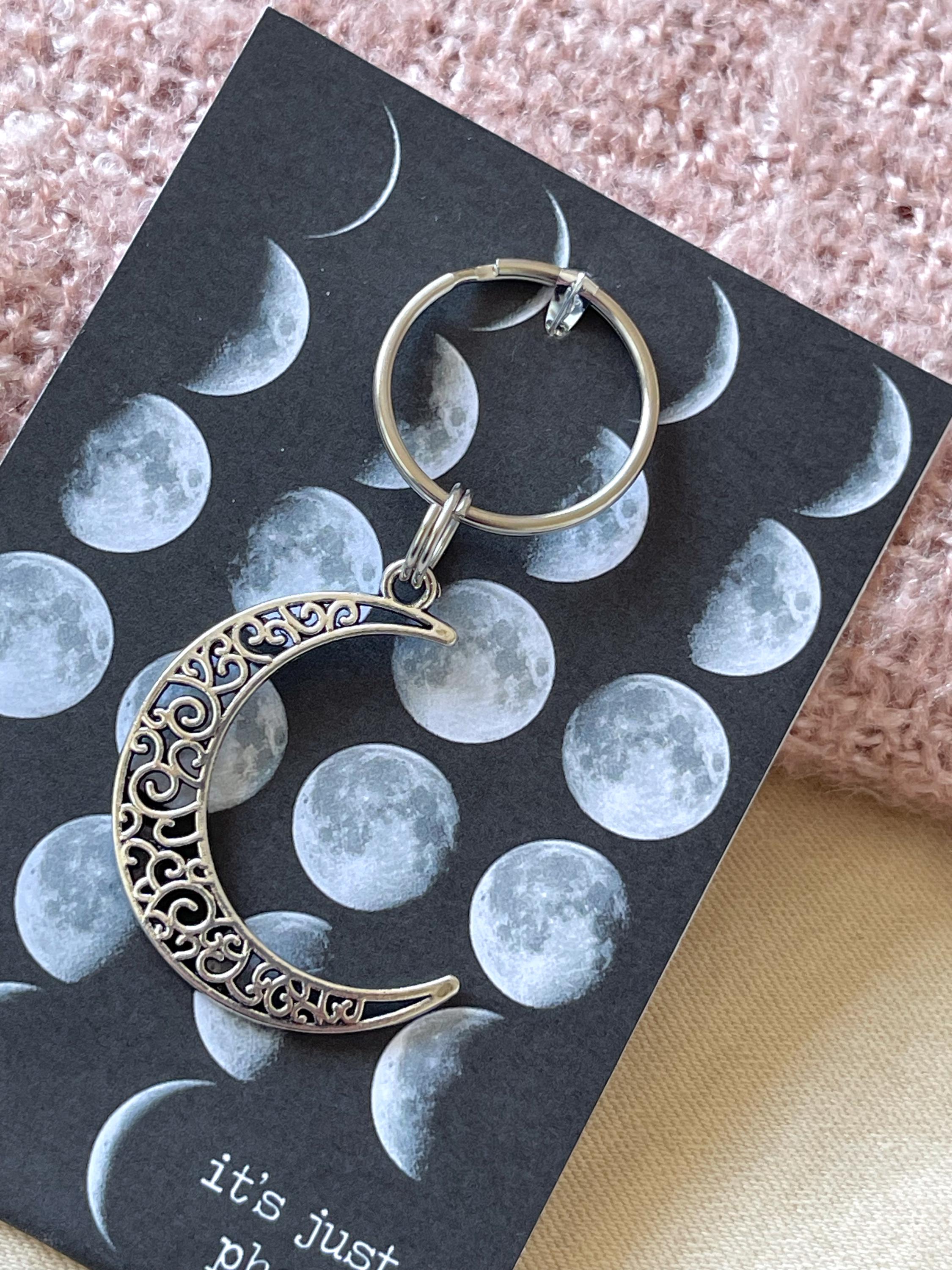 It's Just A Phase - Silver Moon Charm Keyring - Etsy
